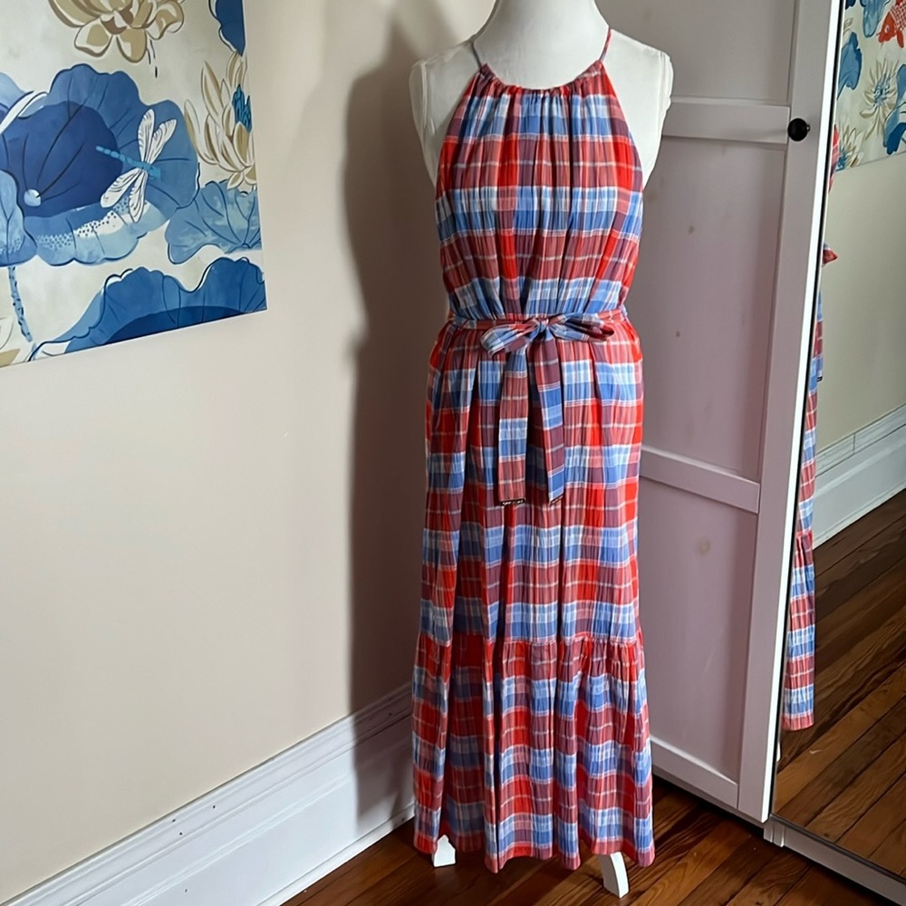 Tommy Hilfiger Red and Blue Plaid Maxi Dress